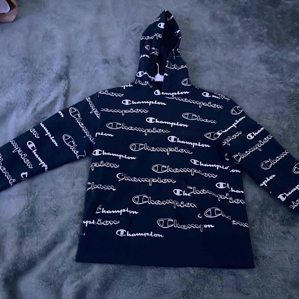 Here’s another hoodie, blue, Champion,